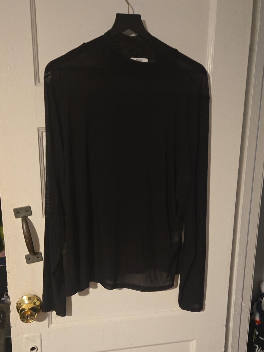 Black Women's Long Sleeve Sheer Crewneck Shirt